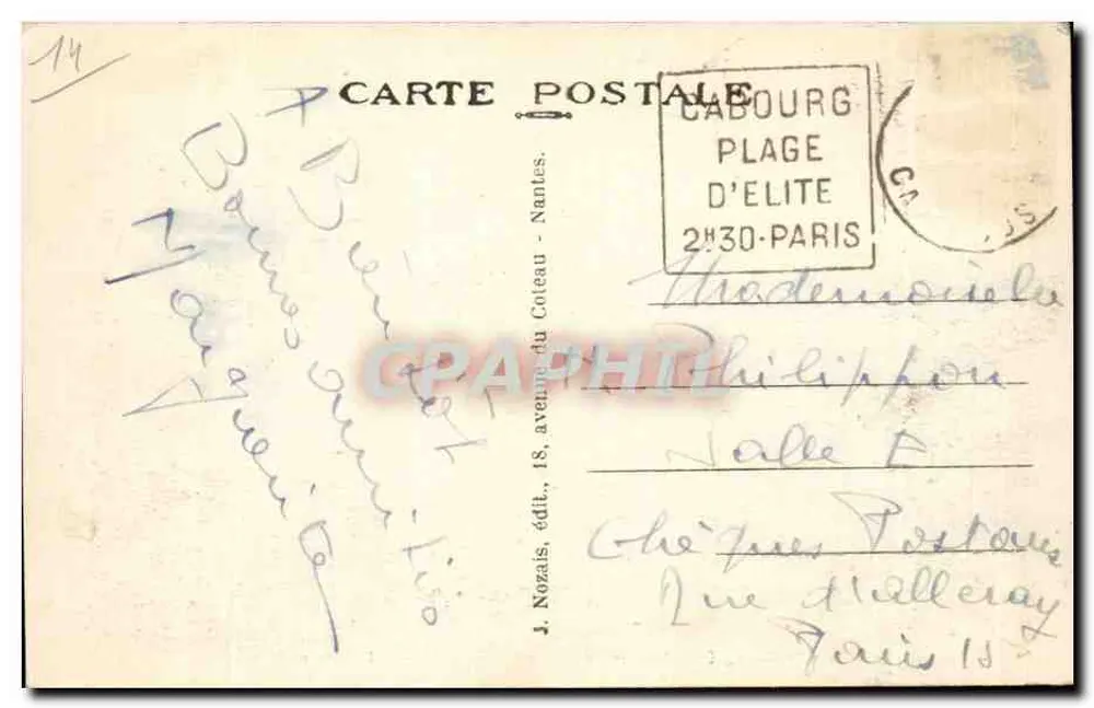 Cabourg (Calvados) — Das Grand Hotel und das Casino am offenen Meer — J. Nozais, Verlag, 18, Avenue du Coteau - Nantes - Rückseite