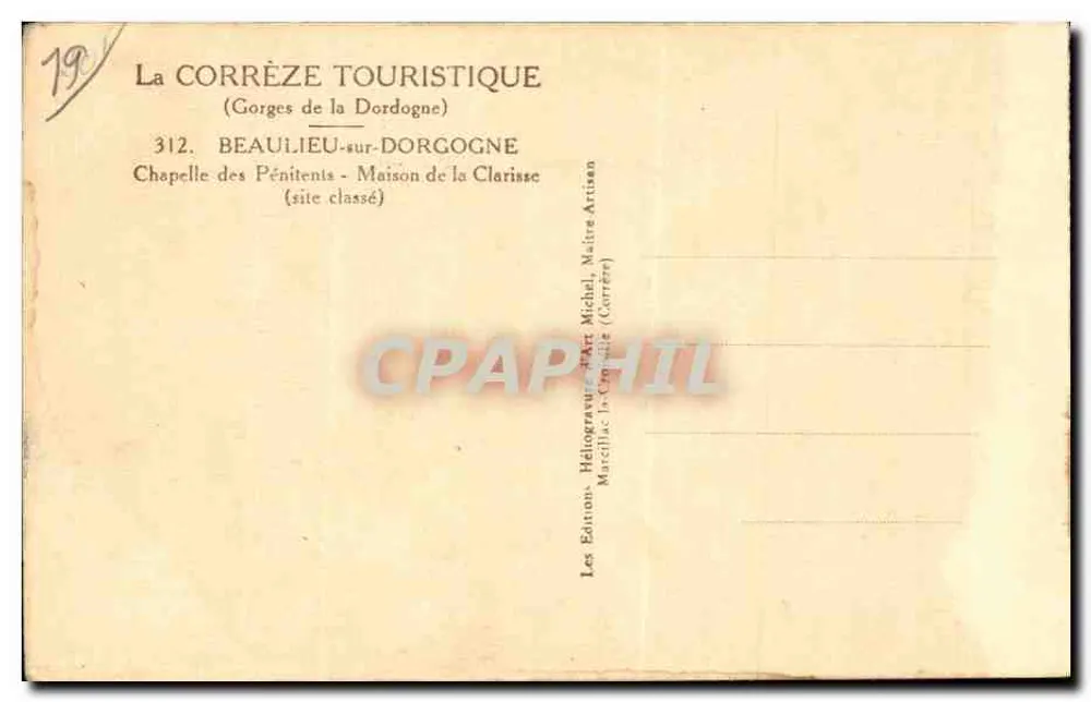 Kapelle der Bußfertigen - Clarisse-Haus — Schluchten der Dordogne — Edition Michel, Marcillac (Corrèze) - Rückseite