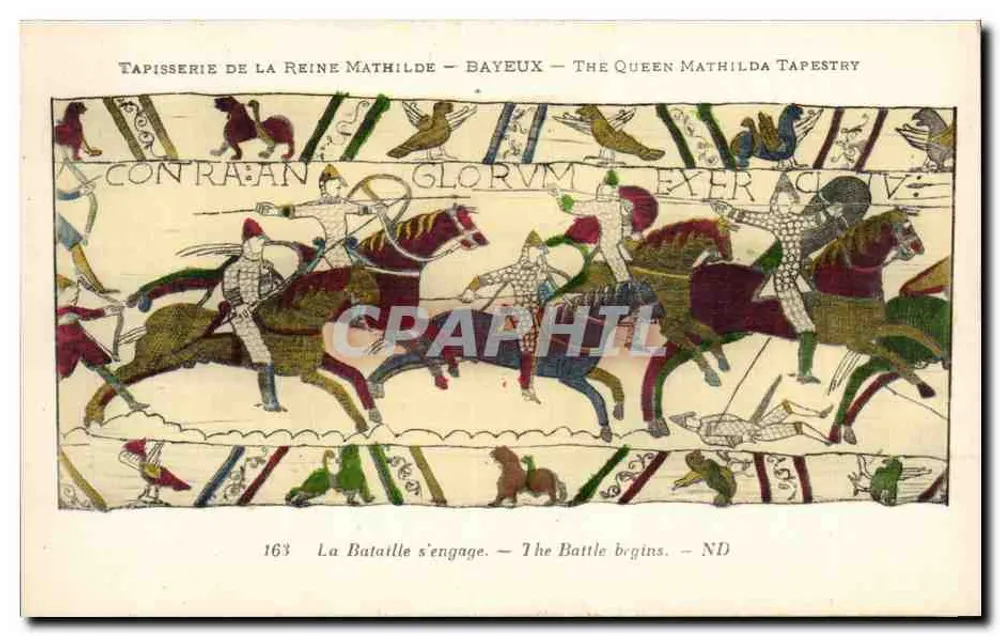 Tapisserie der Königin Mathilde — Bayeux — Die Tapisserie der Königin Mathilde — Szene 163: Der Kampf beginnt - Vorderseite