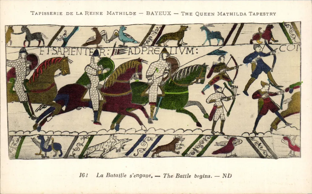 Tapisserie der Königin Mathilde — Bayeux — Die Tapisserie der Königin Mathilde — Szene 16: Der Kampf beginnt - Vorderseite
