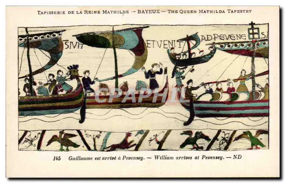 Tapisserie der Königin Mathilde — Bayeux — Szene von William, der nach Pevensey kommt — n°145 - Vorderseite