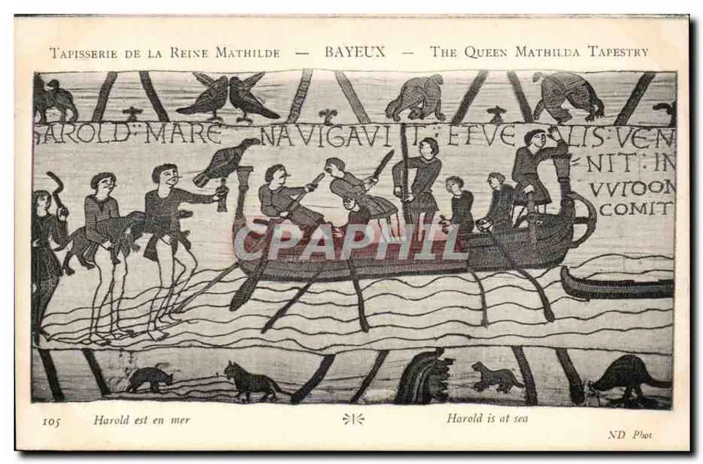 Harold ist auf See — Tapisserie der Königin Matilda — Bayeux - Vorderseite