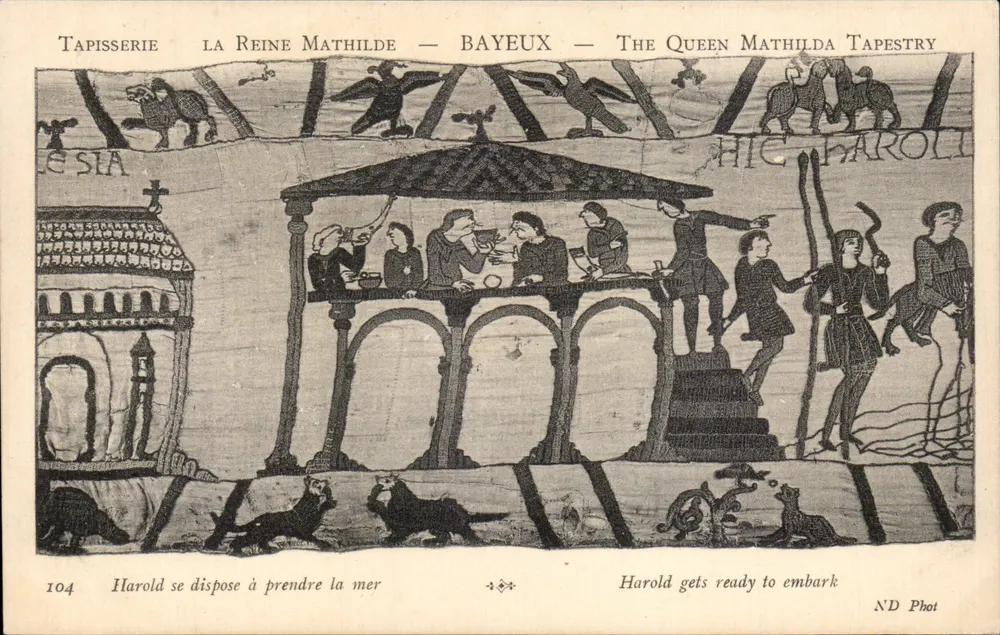 Tapisserie von Bayeux — Königin Mathilde — Szene, bei der Harold sich zur Abreise bereitet — ND Phot - Vorderseite