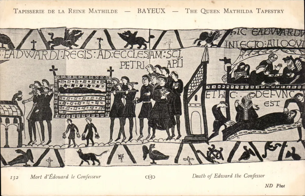 Tapisserie der Königin Mathilde — Bayeux — Szene vom Tod des Edward der Bekenner — ND Phot - Vorderseite