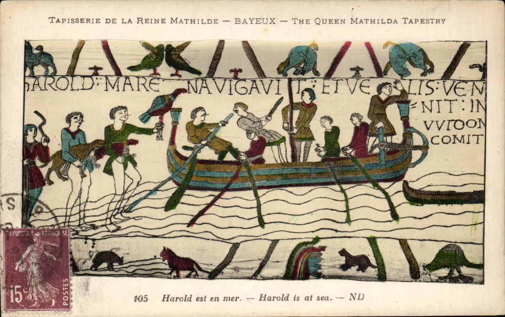 Tapisserie der Königin Mathilde — Bayeux — Tapisserie der Königin Mathilda — Harold ist auf See - Vorderseite