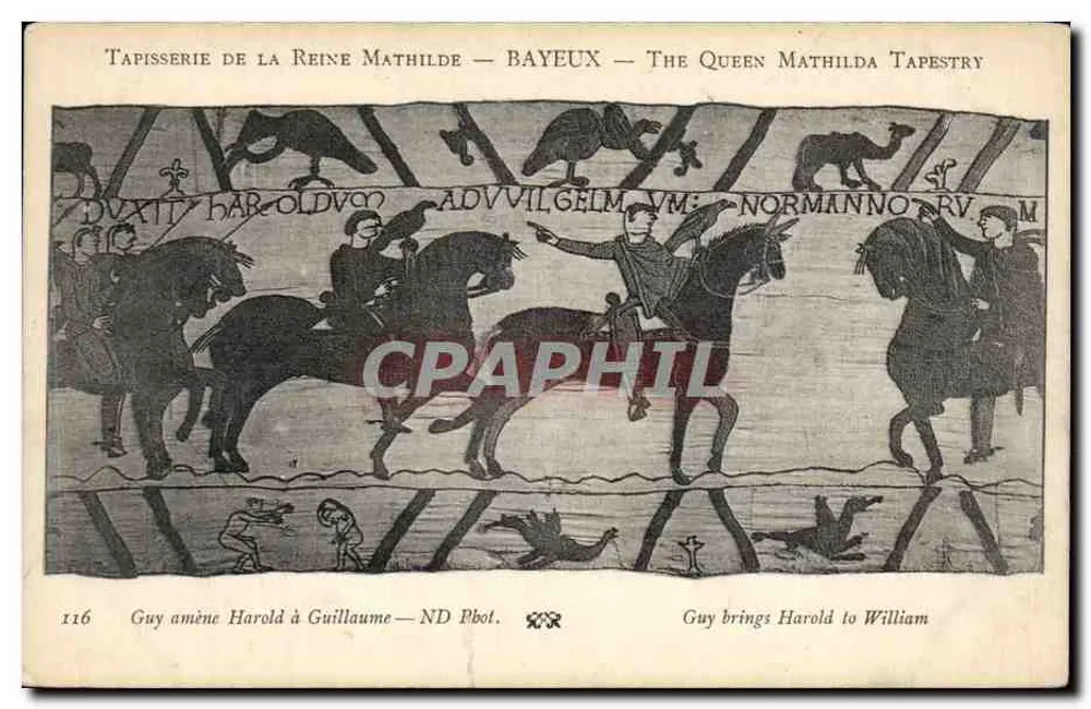 Tapisserie der Königin Mathilde — Bayeux — Szene 116: Guy bringt Harold zu Wilhelm - Vorderseite