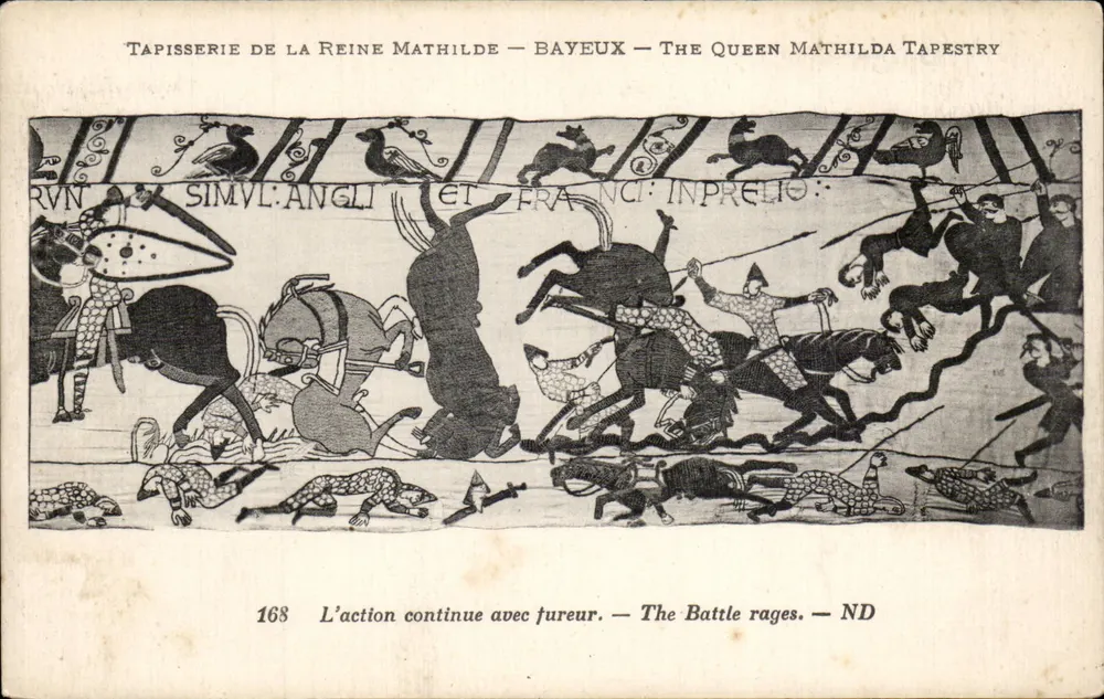 Tapisserie de la Reine Mathilde — Bayeux — Die Tapisserie der Königin Mathilde — Schlachtenszene — Verleger Lévy & Neubruck, Paris, Nr. 168 - Vorderseite