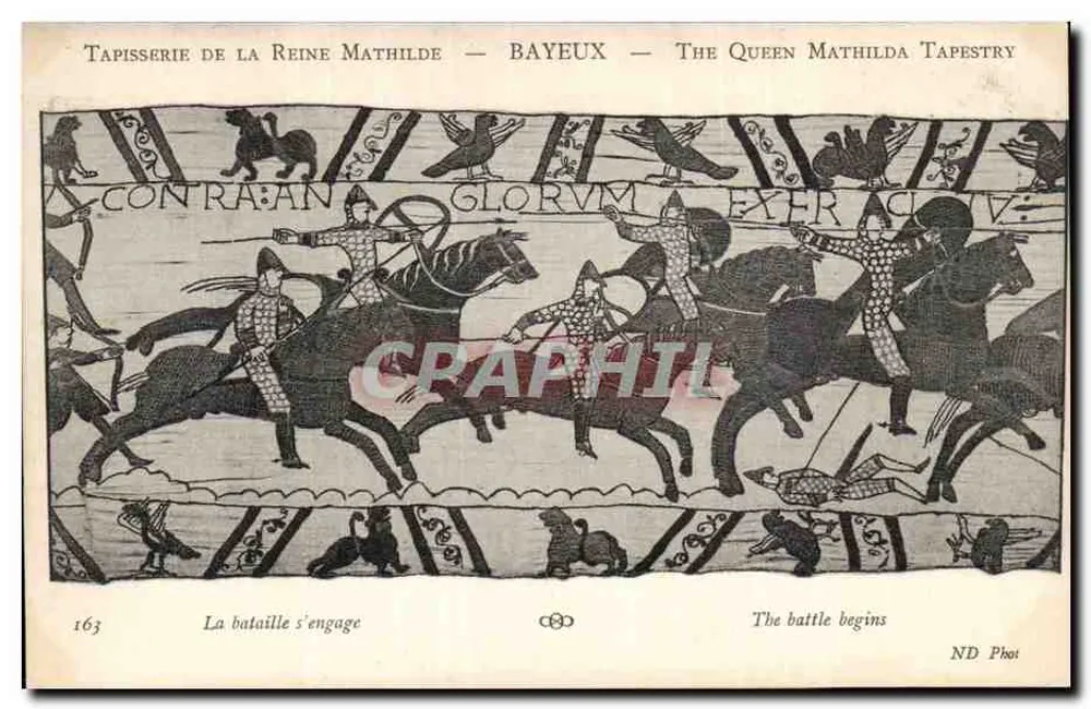 Tapisserie der Königin Mathilda — Bayeux — Die Tapisserie der Königin Mathilda — Szene 163: Der Kampf beginnt - Vorderseite