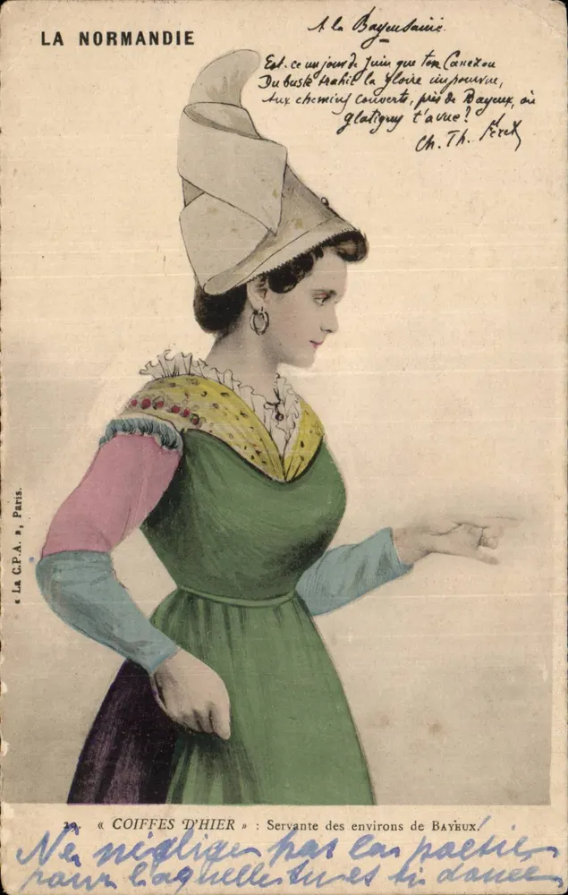 Normandie — Mützen von einst: Dienstmädchen aus der Umgebung von Bayeux — Antike Ansichtskarte (C.P.A.), Paris, n° 39 - Vorderseite