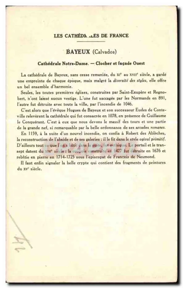 Bayeux (Calvados) — Catedral Notre-Dame (Fachada Oeste) — Coleção da Solution Pautaubege, 5ª Série - Verso
