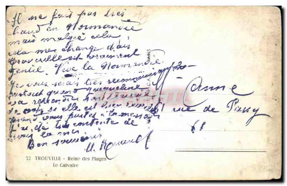 TROUVILLE - Königin der Strände — Strandkreuz — Verlag Calvaire, n°72 - Rückseite
