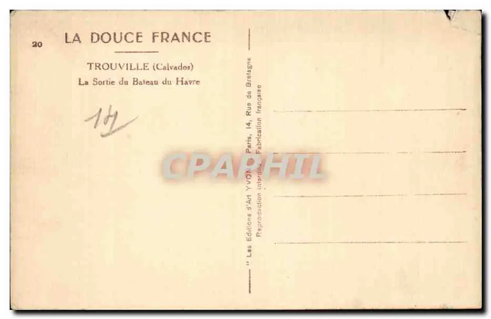TROUVILLE (Calvados) — Sortie du bateau du Havre — Les Éditions d'Art YVON, Paris - Rückseite