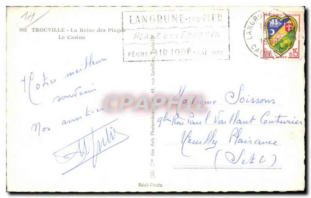 TROUVILLE - Die Königin der Strände - Das Casino — Verlag Réel-Photo, Nr. (33) - Rückseite