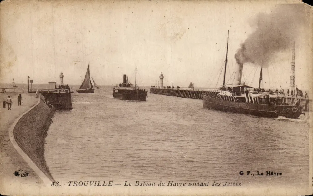 Trouville — Ansicht des Havre-Dampfers, der von den Molen abfährt — G.F., Le Havre - Vorderseite