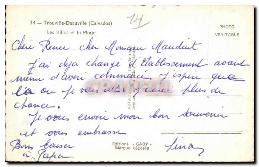 Trouville-Deauville (Calvados) — Die Villen und die Strandpromenade — Éditions Caby, n°34 - Rückseite