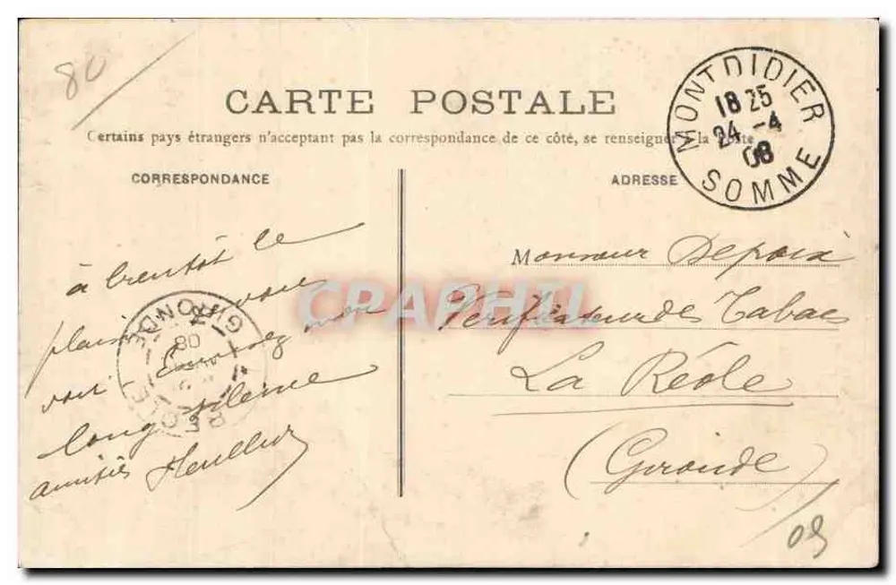 Montdidier — Aufnahme im englischen Garten — Librairie L. Vallée, Verlag, n°80 - Rückseite