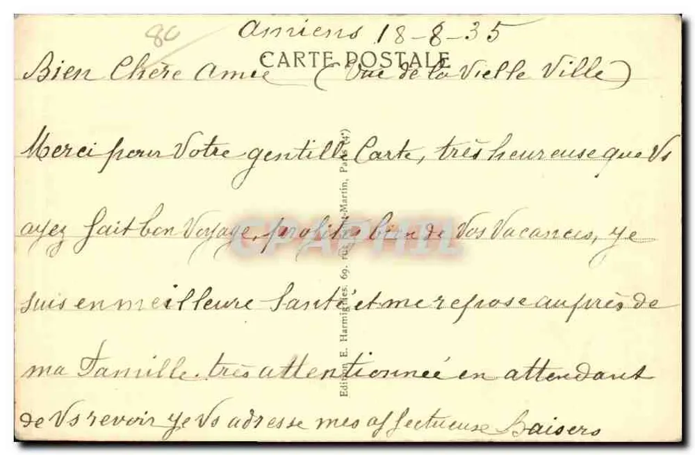 Amiens — La Rue des Tanneurs — Harmignies - Verso