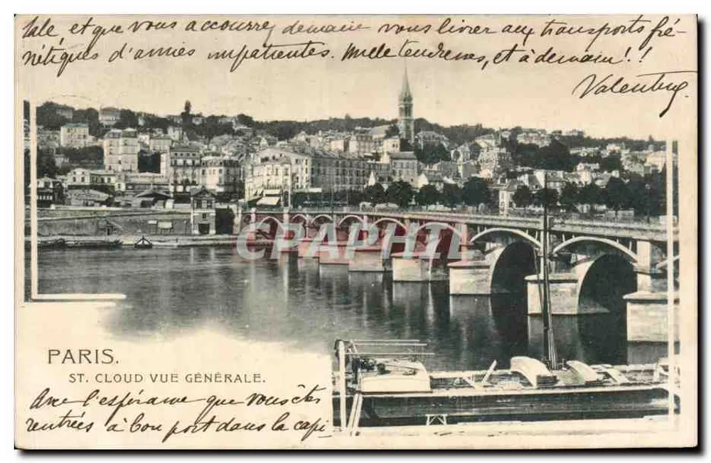 Paris. St. Cloud vista geral — vista do ponte e do rio — editor não visível - Frente