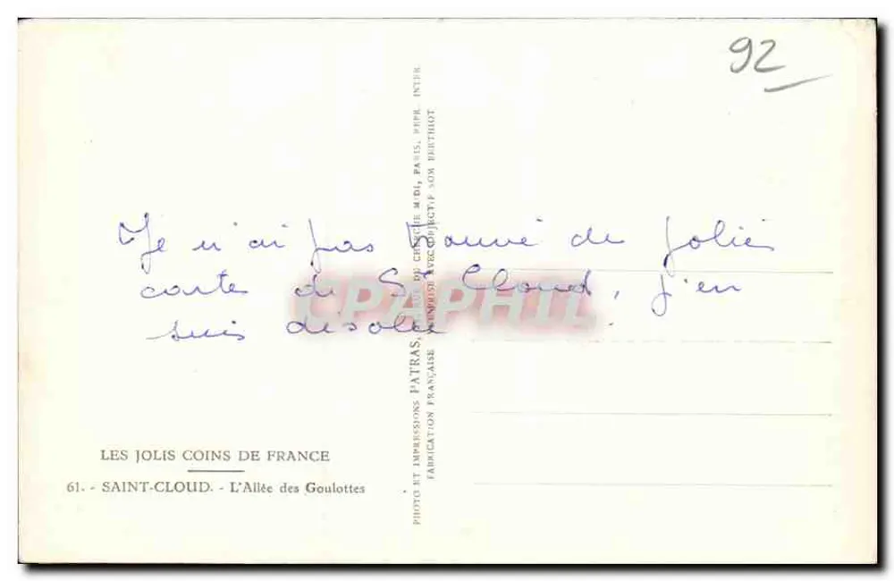 Saint-Cloud — A Avenida das Goulottes — PATRAS - Verso