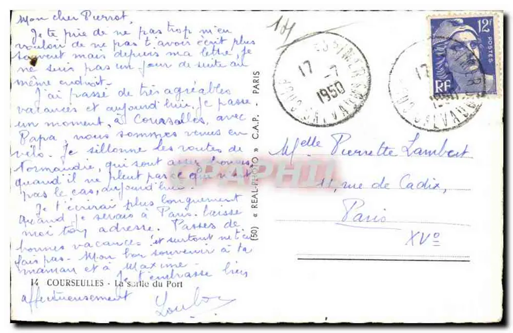 Courselles - O porto — vista marítima com barco e farol — editor C.A.P. (série 164) - Verso