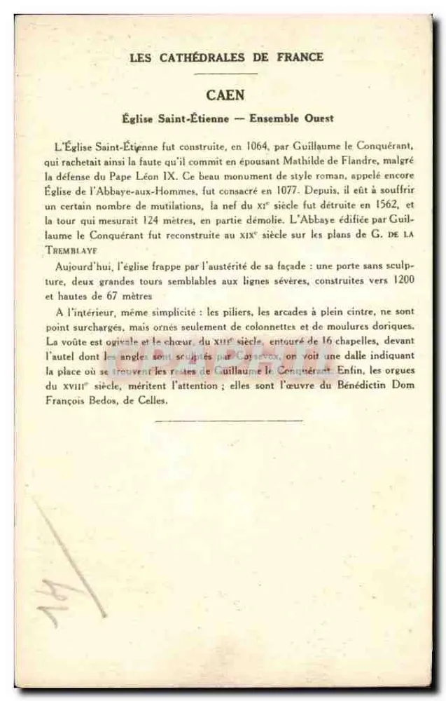 Caen (Calvados) — Igreja de São Etienne (Conjunto Oeste) — Coleção Kolarsine e Solução Pautaubege - Verso
