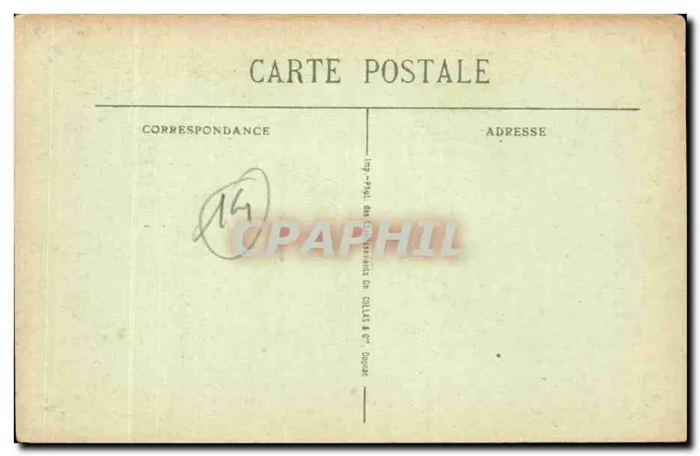 CAEN - Le Lycée — vista do edifício com a catedral em segundo plano — editor impr. dos Estabelecimentos Dn. COLLAS & Cie, Douarnenez - Verso