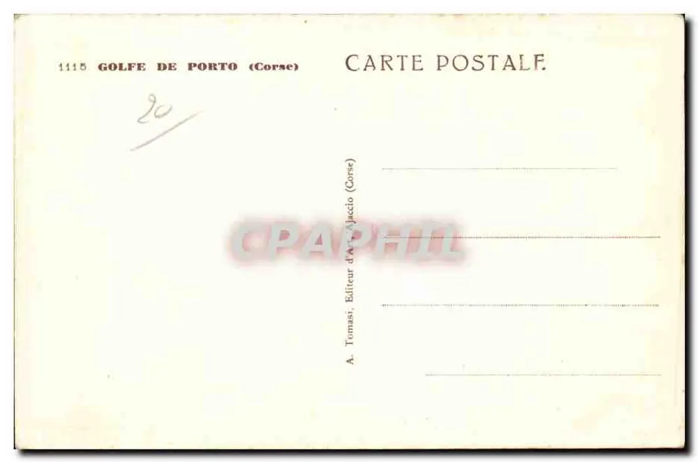 Golfe de Porto — Córsega — A. Tomasi, Editor de Arte, Ajaccio (Córsega), n° 1115 - Verso