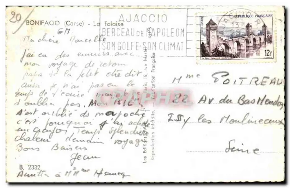 Bonifacio (Korsika) — Der Klippenabsatz und der Golf — Verlag Les Éditions Graphiel, Nr. B 2332 - Rückseite