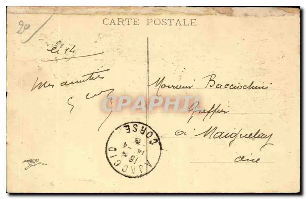 Ajaccio - A Prefeitura — Bilhete postal antigo n°20, editor anônimo - Verso