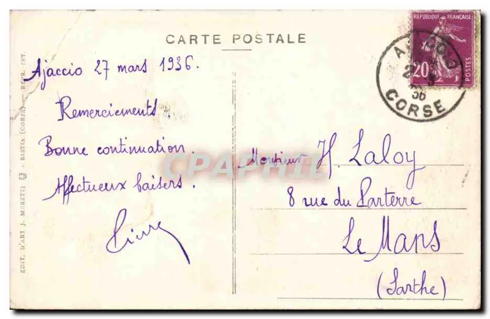 Ajaccio (Korsika) — Der Grund des Golfs — J. Moretti 1050 - Rückseite