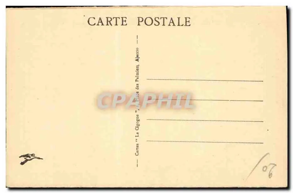 Ajaccio — Eine pittoreske Straße — 'La Cigogne' Ajaccio Karten - Rückseite