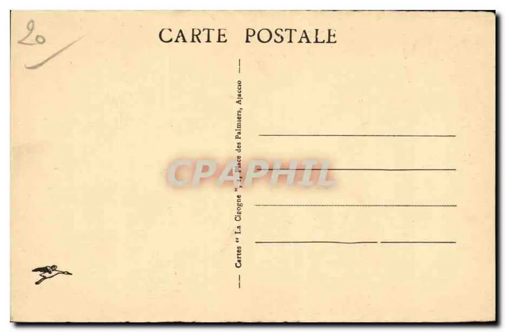 Ajaccio — Eine Aussicht auf die Stadt — Cartes 'La Cigogne', Place des Palmiers - Rückseite