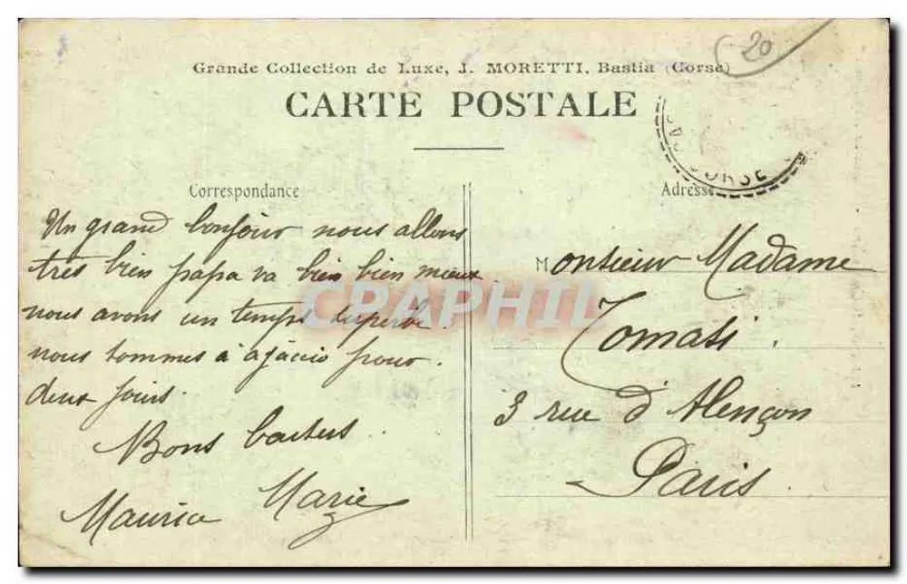 Ajaccio (Korsika) - Haus von Napoleon I — Verlag J. Moretti, Bastia (Korsika), n° 1013 - Rückseite