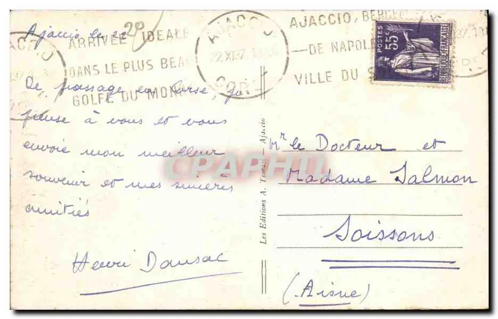 Ajaccio — Panoramablick vom Hafen und der Stadt — Les Éditions A. Toubal - Rückseite