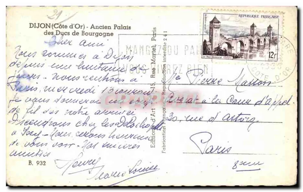 Dijon (Côte d'Or) - Ehemaliges Schloss der Herzöge von Burgund — Éditions Françaises, n° B.932 - Rückseite