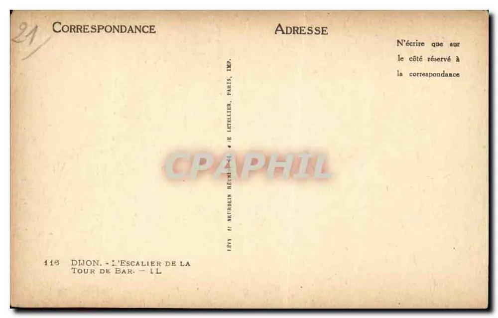 Dijon - A Escada da Torre de Bar — Imp. Neurdein Reunis, Paris - Verso