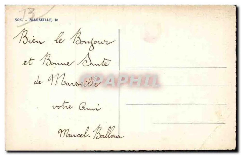 Marselha — Lembrete de Marselha — editor desconhecido, n° 506 - Verso