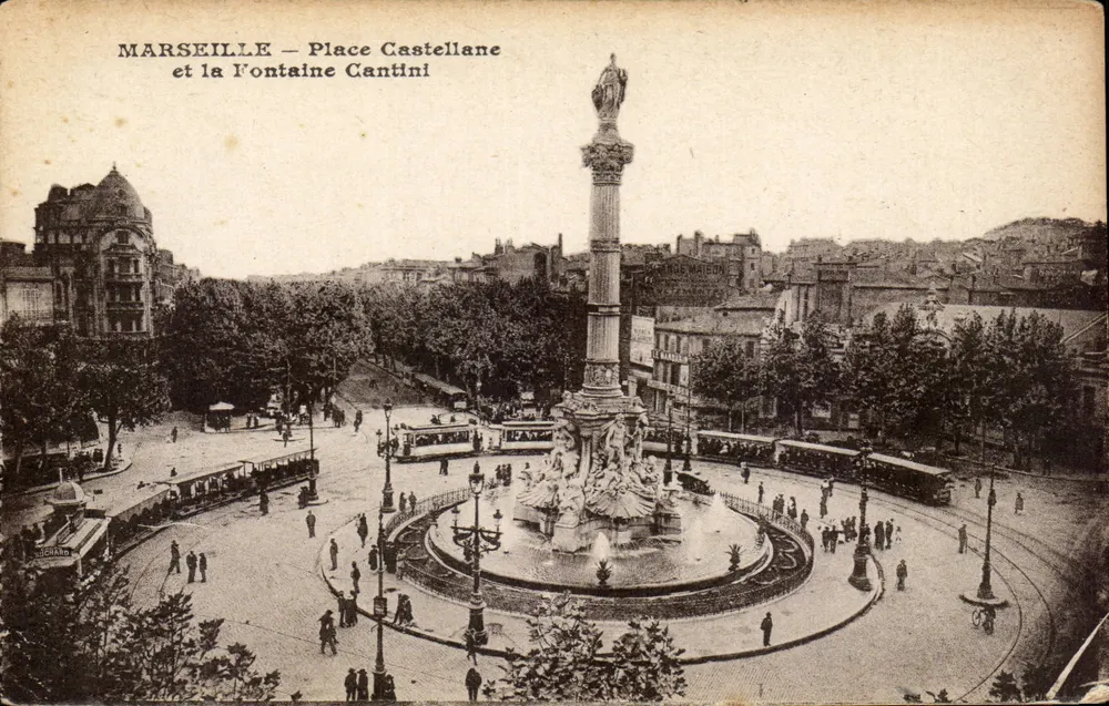 Marseille — Place Castellane und die Fontaine Cantini — Verlag J. Charnay - Vorderseite