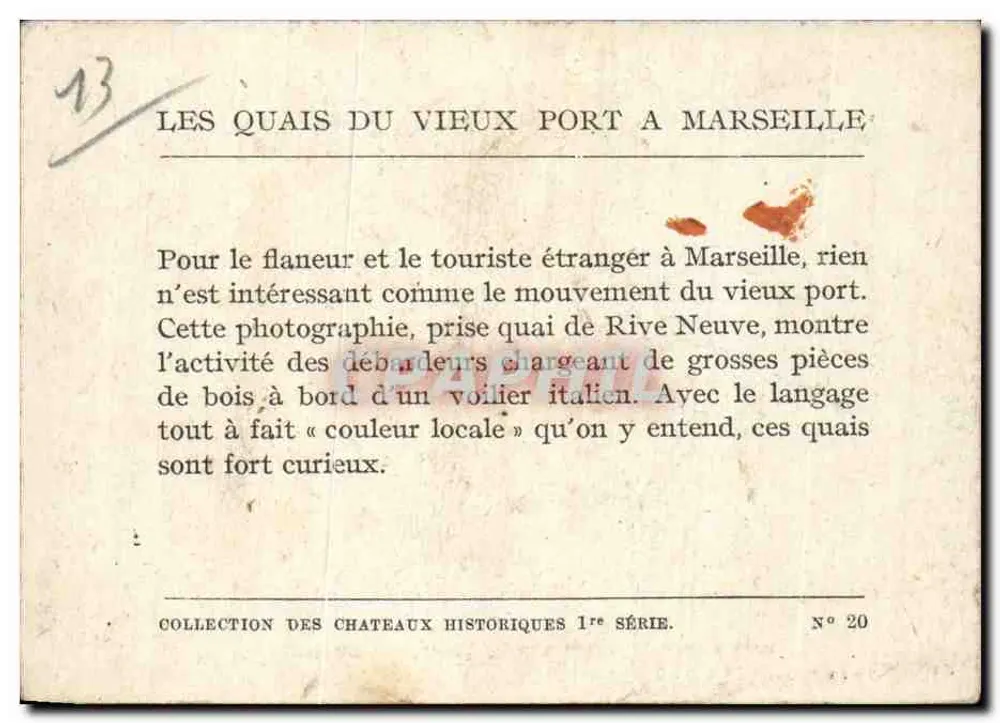 Auf den Kaien des Alten Hafens — Marseille. — Sammlung historischer Schlösser, Nr. 20 - Rückseite