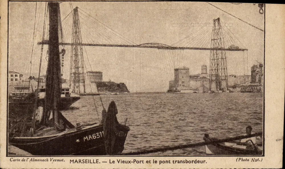 Marseille — Der alte Hafen und die Umstiegbrücke — Karte aus dem Vermot Almanach, Photo Nyt. - Vorderseite
