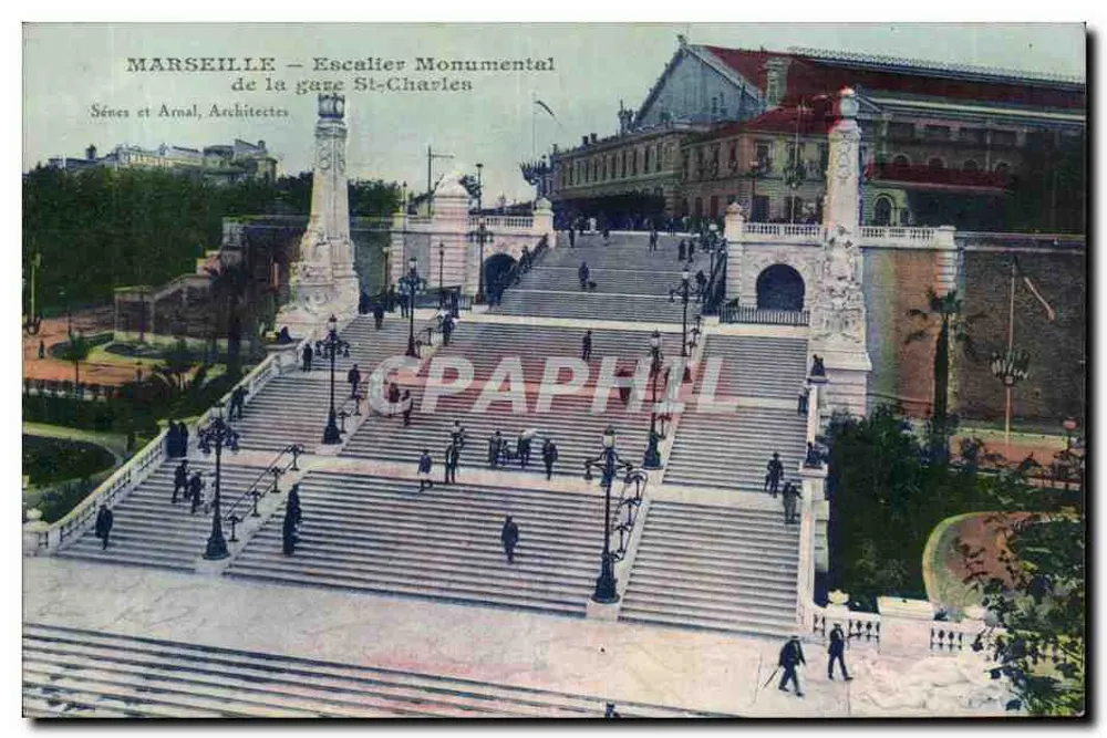 MARSEILLE — Monumentale Treppe der St-Charles-Bahnstation — Séves und Arnal, Architekten - Vorderseite