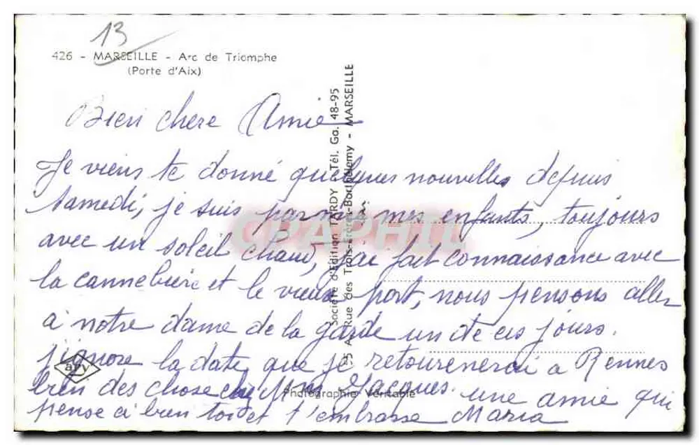 Arco do Triunfo — Porta de Aix — Marselha — Sociedade de Edição TRDY - Verso