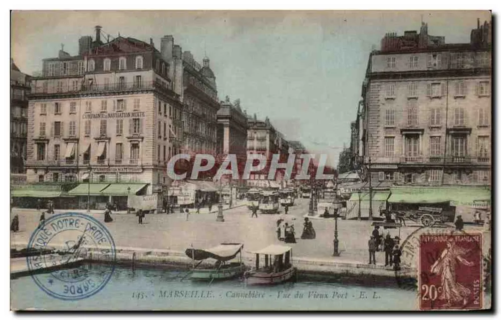 Marseille - Cannébière - Ansicht des Vieux Port — Verlag E. L., Nr. 145 - Vorderseite