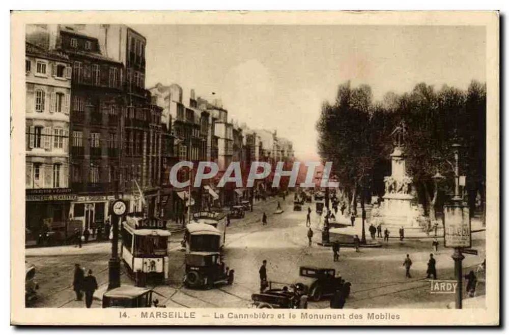 Marseille — La Cannébière und der Monument des Mobiles — Verlag JARDY, n°14 - Vorderseite