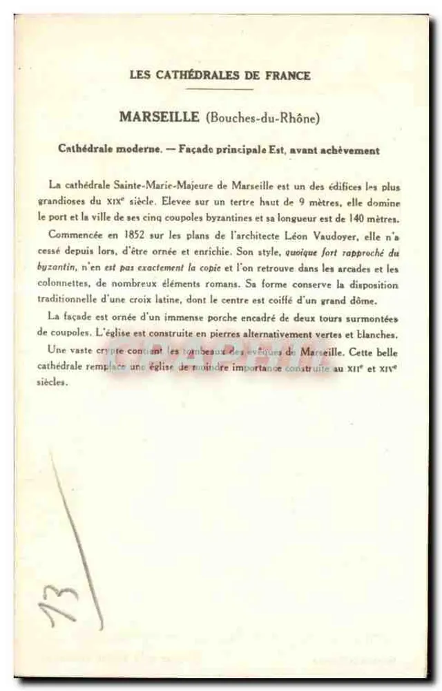 Marselha — Catedral moderna (fachada principal antes do término) — Coleção da Solution Pautauberge, 5ª Série - Verso