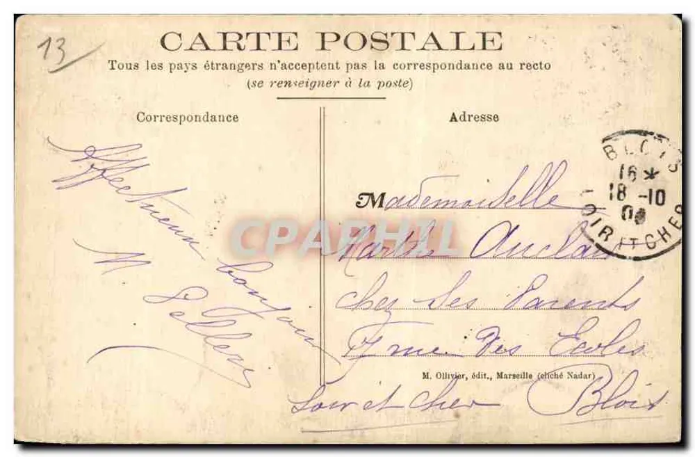 Marseille — A Porta de Aix — M. Olivier, editor (esc. Nadar) - Verso