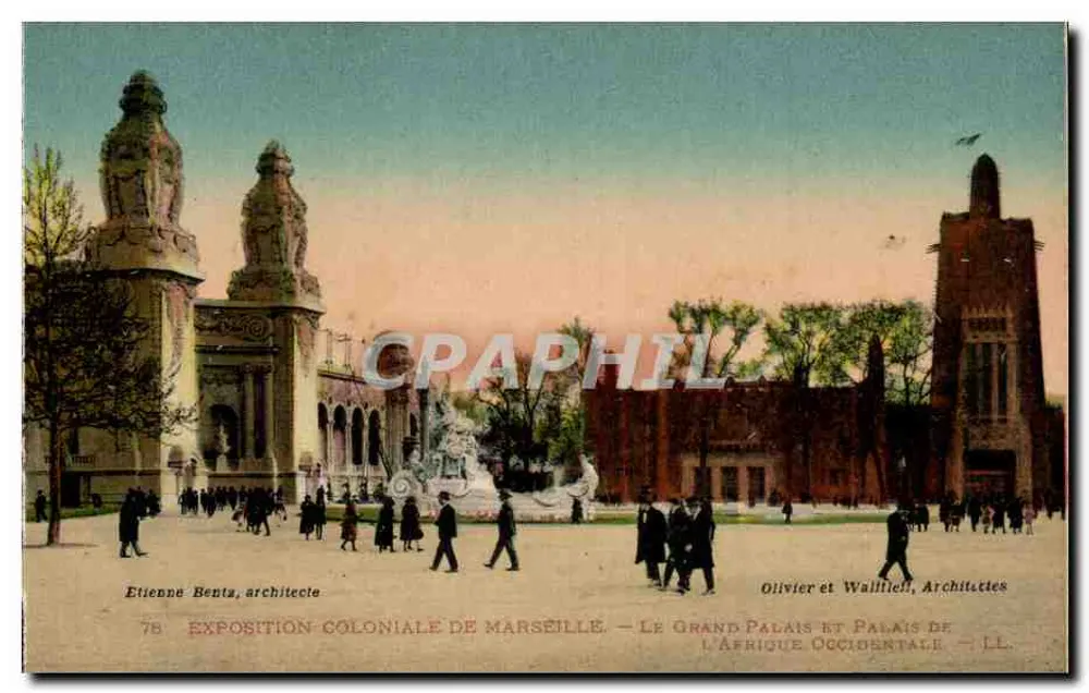 Kolonialausstellung von Marseille — Das Große Palais und Palais der Westafrika — Olivier und Wallflell, Architekten - Vorderseite