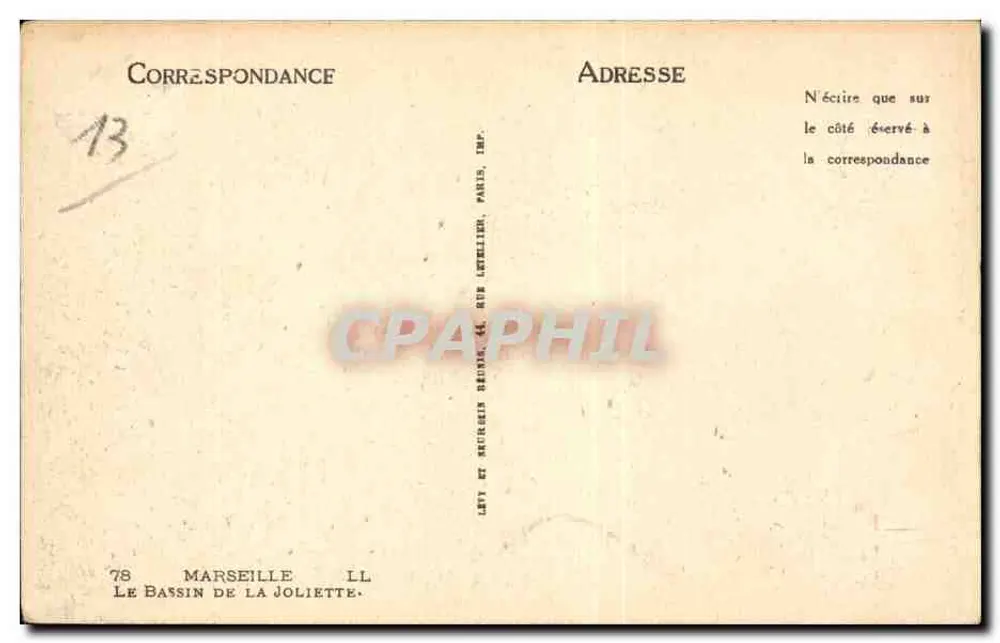 Le Bassin de la Joliette — Marseille — Verlag: Lev et Neurquin, Paris - Rückseite