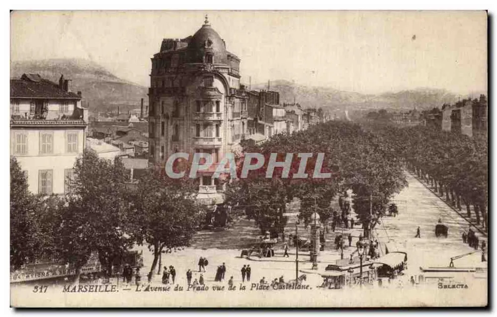 Marseille — Die Avenue du Prado aus der Place Castellane gesehen — Selecta, Nr. 317 - Vorderseite