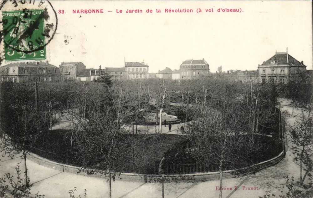 NARBONNE — Il Giardino della Rivoluzione (a volo d'uccello). — Edizione E. Prunot, n°33. - Recto